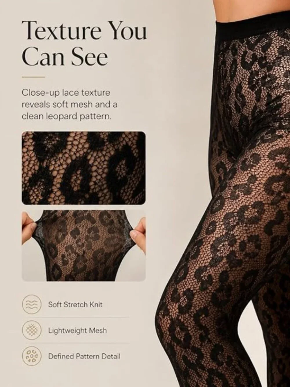 Leopard Print Lace Tights Os